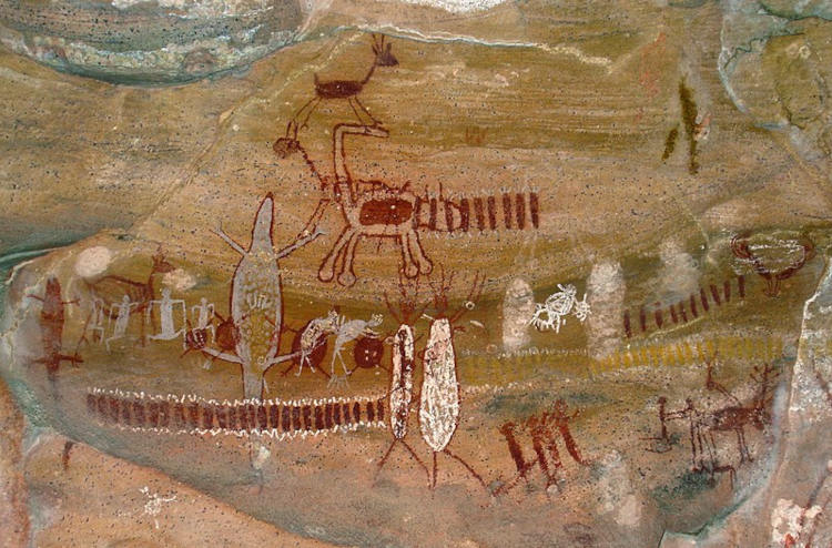 Pinturas rupestres no Parque Nacional da Serra da Capivara, exemplo de arte na Pré-História do Brasil.