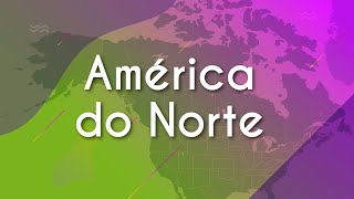 "América do Norte" escrito sobre fundo colorido.
