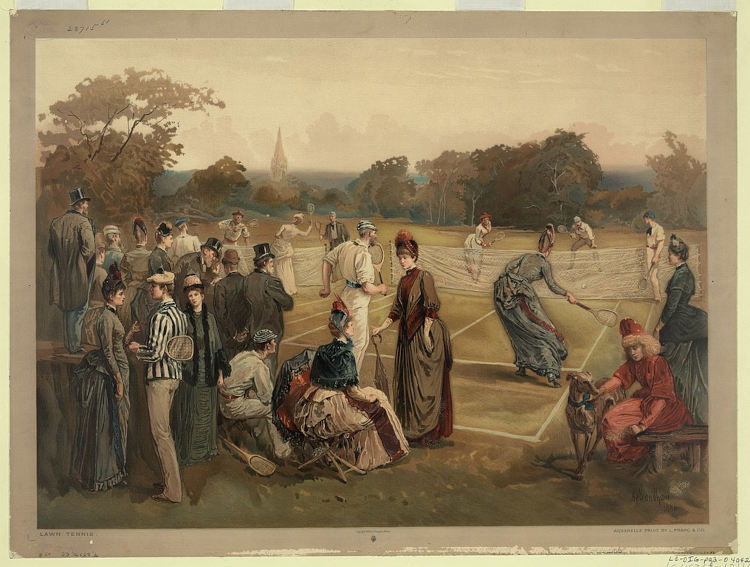 Jogo de tênis em pintura de 1887. O esporte se tornou popular durante a Era Vitoriana.