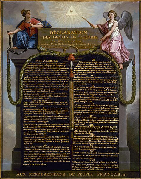 Declaração dos Direitos do Homem e do Cidadão retratada em pintura, uma influência do iluminismo.