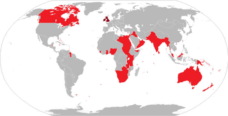Mapa de territórios sob influência do imperialismo britânico. 