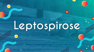 Escrito"Leptospirose" sobre a imagem de um rato andando pela rua em fundo azul.
