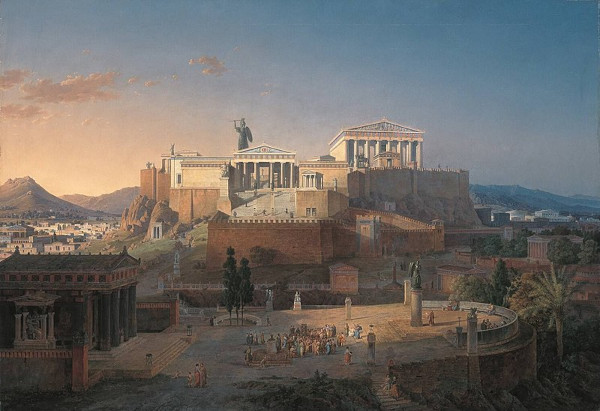 Acrópole de Atenas em pintura de Leo von Klenze, em texto sobre a sociedade ateniense.