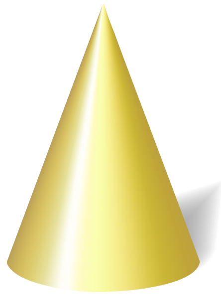 Ilustração de um cone, um sólido geométrico classificado como um corpo redondo.
