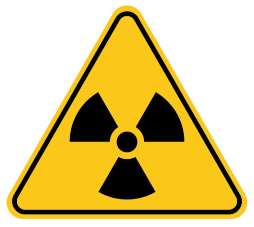 Símbolo internacional da radiação, uma alusão à radioatividade.