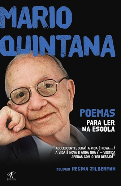 Foto de Mario Quintana na capa do livro Poemas para ler na escola.