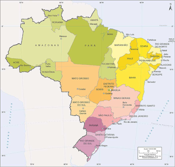 Mapa dos estados do Brasil.