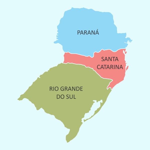 Mapa dos estados da região Sul do Brasil, uma parte dos estados do Brasil.