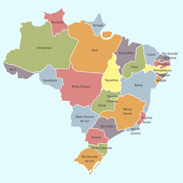 Mapa mostrando os estados do Brasil.