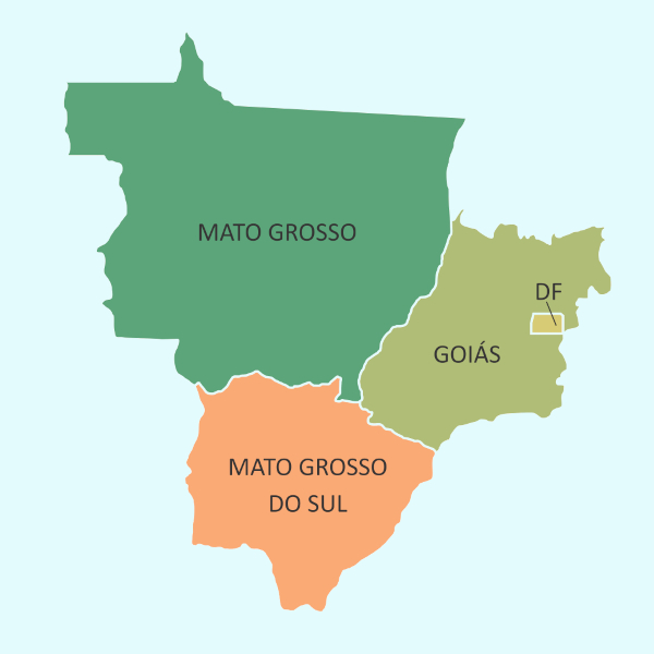 Mapa das unidades federativas da região Centro-Oeste, uma das partes dos estados do Brasil.