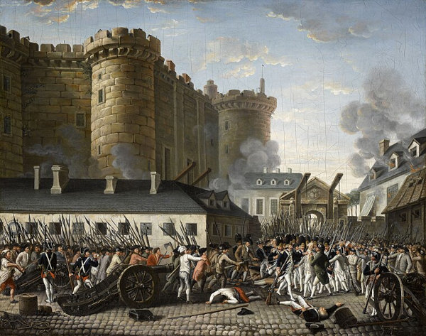 Pintura representando a Tomada da Bastilha, marco inicial do Idade Contemporânea, um período ligado à divisão da história.