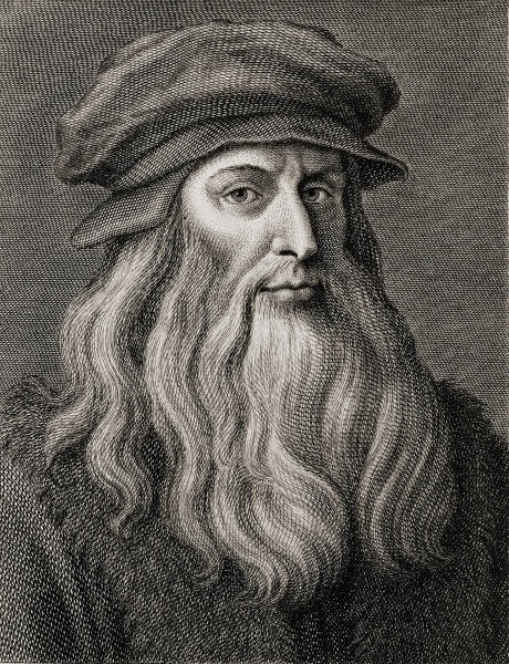 Retrato em preto e branco de Leonardo da Vinci