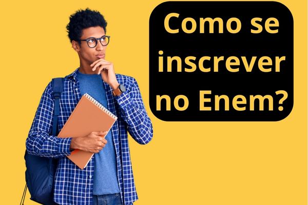 Estudante olha com dúvida para a frase "Como se inscrever para o Enem?"