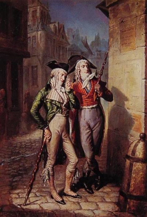 Pintura mostrando dois muscadins, que passaram a perseguir jacobinos e sans-culottes.