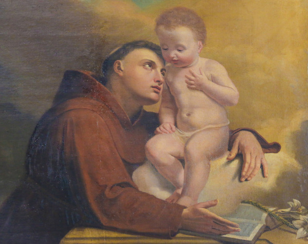 Pintura de Santo Antônio com o menino Jesus, uma alusão ao Dia de Santo Antônio.