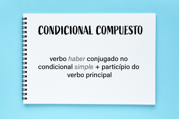 Desenho de caderno onde se lê: “Condicional compuesto” e sua formação