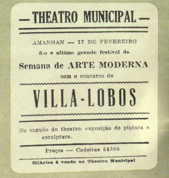 Cartaz da Semana de Arte Moderna de 1922. O modernismo brasileiro teve origem nesse evento.