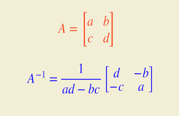 Fórmula para calcular a matriz inversa.