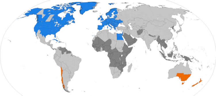 Mapa dos países que adotam horário de verão.