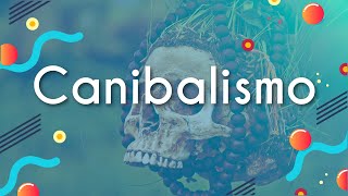 "Canibalismo" escrito sobre fundo azul e imagem de crânio humano.