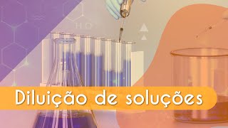"Diluição de Soluções" escrito sobre fundo com vidrarias de laboratório.