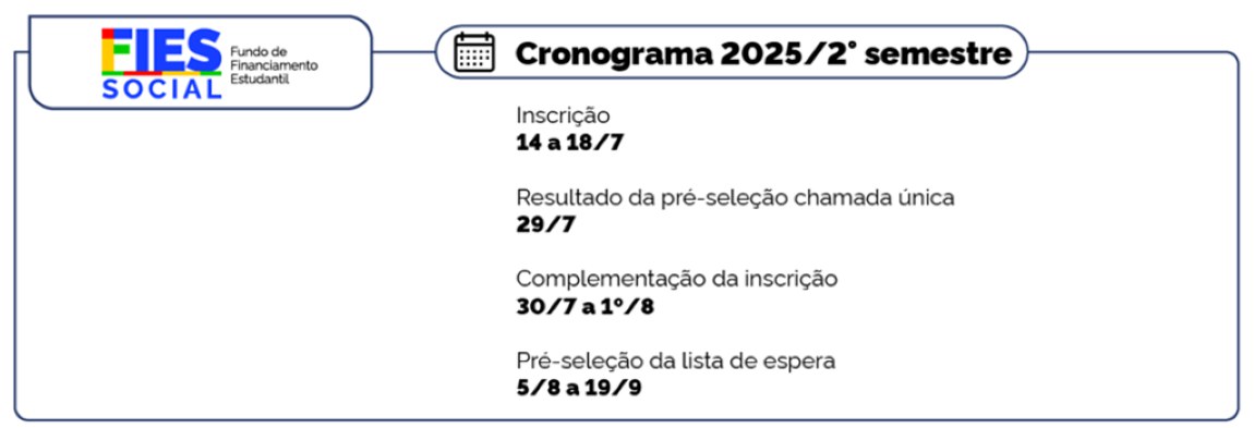 Datas do Fies 2025 do segundo semestre