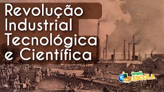 "Revolução industrial, tecnológica e científica" escrito sobre imagem de trabalhadores em polo fabril.