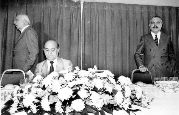 Ulysses Guimarães, Tancredo Neves e José Sarney: três protagonistas da política brasileira no início da Nova República.[1]