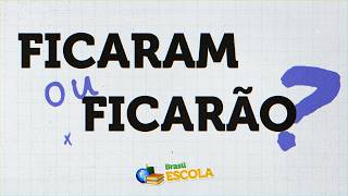 Texto "Ficaram ou ficarão" escrito com letras petras e roxas em fundo branco.