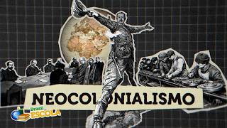 Desenho de partilha da África e de produção industrial fazendo alusão ao imperialismo e neocolonialismo.