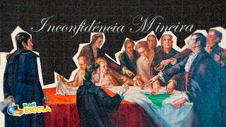 Texto "Inconfidência Mineira" escrito acima de imagem representando a reunião dos inconfidentes.