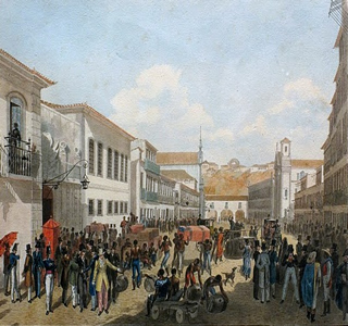 Rua Direita, no Rio de Janeiro, em pintura de Félix Taunay (1795-1881)