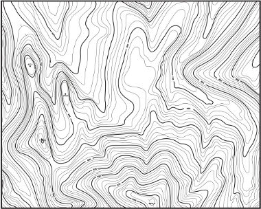 Mapa em curvas de nível indicando a topografia de um terreno