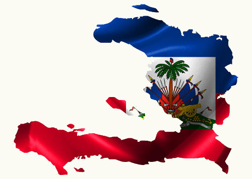 Mapa do Haiti com as cores e o símbolo da bandeira do país