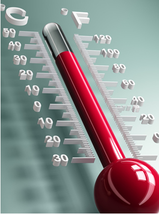 A ilustração mostra duas escalas termométricas em que a temperatura pode ser medida: a escala Celcius e a escala Fahrenheit