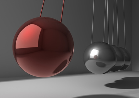 Antes e depois da colisão entre as bolas do pêndulo, a quantidade de movimento do sistema se conserva