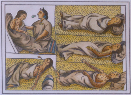A varíola foi introduzida entre os astecas no contato com os espanhóis em 1520