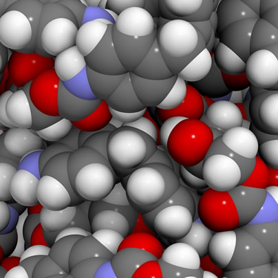 Estrutura molecular de uma partícula de poliuretano, o principal polímero de rearranjo